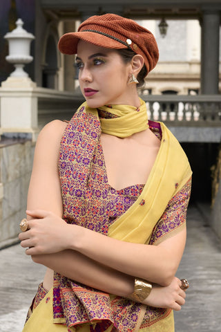 Yellow Soft Linen Cotton Saree_Kumari Sarees