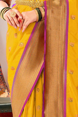 Yellow Soft Peshwai Paithani Silk Saree_Kumari Sarees