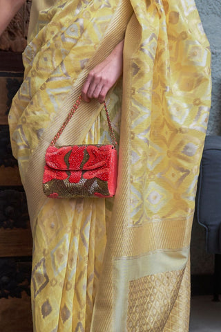 Yellow Pure Linen Handloom Weaving Saree_Kumari Sarees