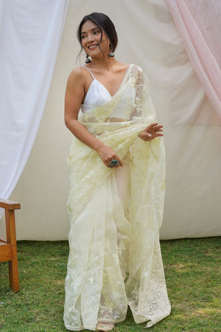 Yellow Organza Silk Saree_Kumari Sarees