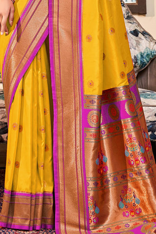 Yellow Soft Peshwai Paithani Silk Saree_Kumari Sarees