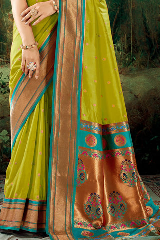 Olive Green Soft Peshwai Paithani Silk Saree_Kumari Sarees