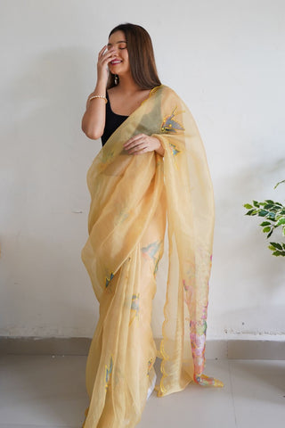 Yellow Organza Silk Saree_Kumari Sarees