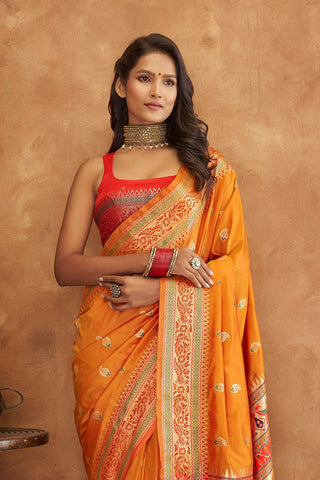 Yellow Banarasi Soft Silk Saree_KUmari Sarees