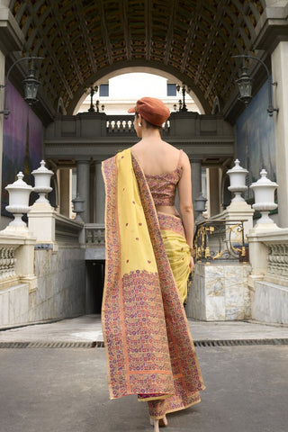 Yellow Soft Linen Cotton Saree_Kumari Sarees