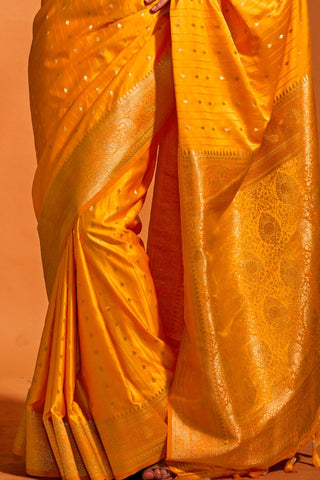 Yellow Satin Handloom Woven Saree_Kumari Sarees