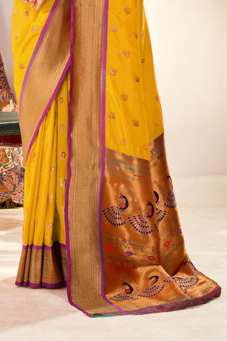Yellow Soft Peshwai Paithani Silk Saree_Kumari Sarees