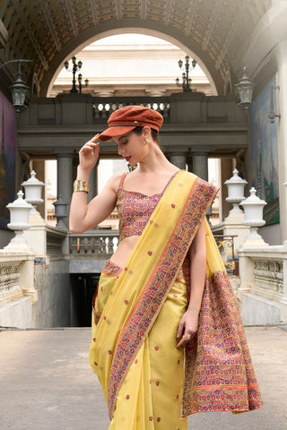 Yellow Soft Linen Cotton Saree_Kumari Sarees