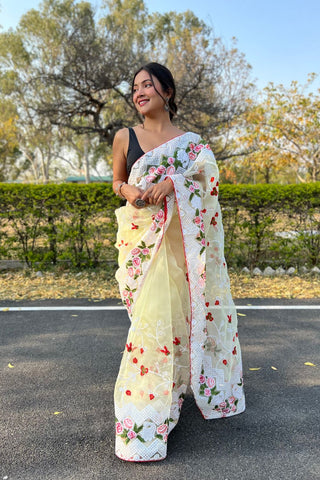 Yellow Organza Silk Saree_Kumari Sarees