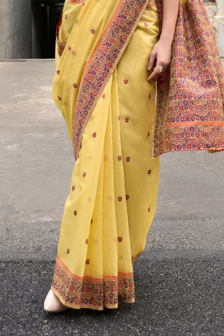 Yellow Soft Linen Cotton Saree_Kumari Sarees