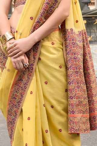 Yellow Soft Linen Cotton Saree_Kumari Sarees