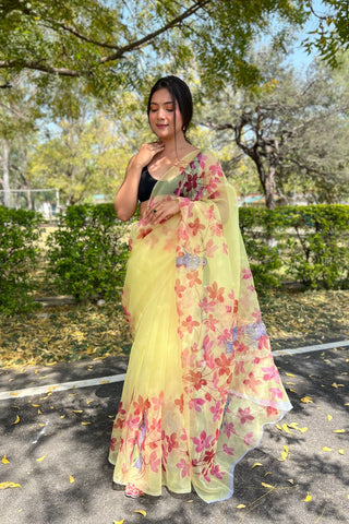Yellow Sequence Organza Saree_Kumari Sarees