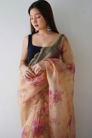 Yellow Organza Silk Saree