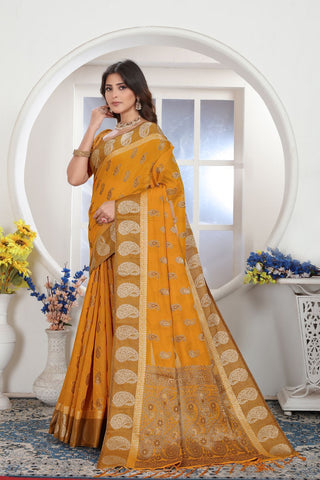 Yellow Chanderi Cotton Saree_Kumari Sarees