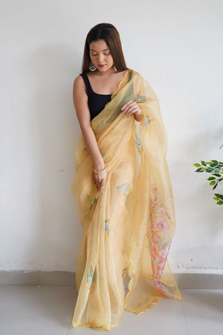 Yellow Organza Silk Saree_Kumari Sarees