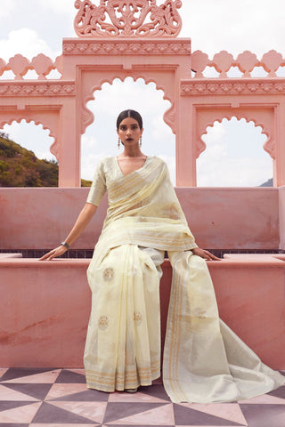 Yellow Pure Linen Weaving Saree_Kumari Sarees