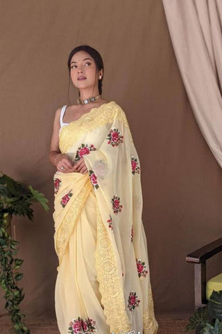 Yellow Georgette Silk Saree