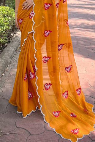 YELLOW CHIFFON SILK SAREE