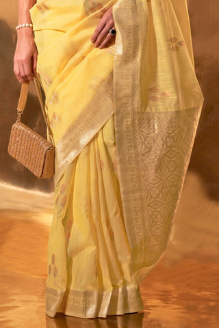 Yellow Handwoven Linen Saree_Kumari Sarees