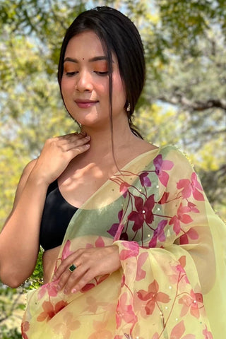 Yellow Sequence Organza Saree_Kumari Sarees