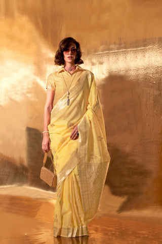 Yellow Handwoven Linen Saree_Kumari Sarees