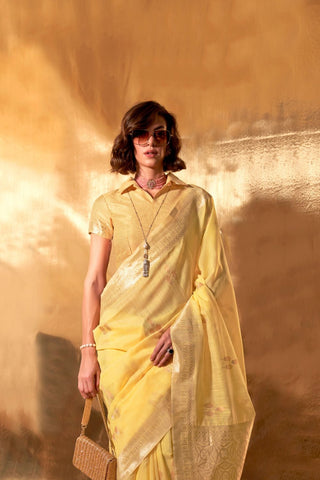 Yellow Handwoven Linen Saree_Kumari Sarees