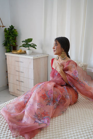 Baby Pink Organza Silk Saree_Kumari Sarees