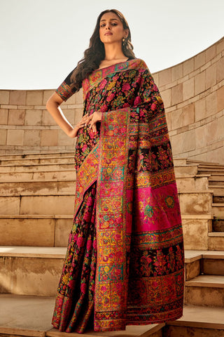 Black Kashmiri Handloom Weaving Saree_Kumari Sarees