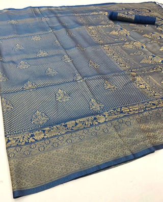 Navy Blue Kanjeevaram Handloom Silk Saree