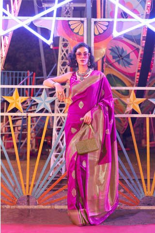 Lavender Silk Handloom Weaving Saree_Kumari Sarees
