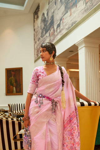 LIGHT PINK MODAL WEAVING KASHMIRI SILK SAREE