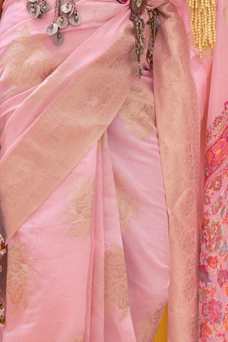 LIGHT PINK MODAL WEAVING KASHMIRI SILK SAREE