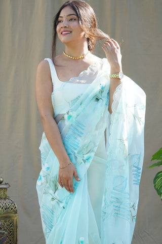 Light Blue Organza Silk Saree_Kumari Sarees