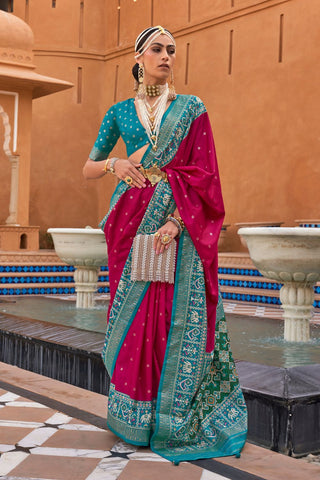 Pink & Blue Banarasi Patola Silk Saree_Kumari Sarees