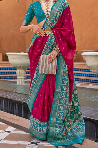 Pink & Blue Banarasi Patola Silk Saree_Kumari Sarees