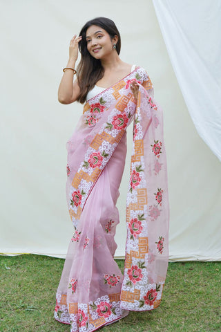 Pink Organza Silk Saree_Kumari Sarees