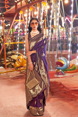 Purple Silk Handloom Weaving Saree Blouse_Kumari Sarees