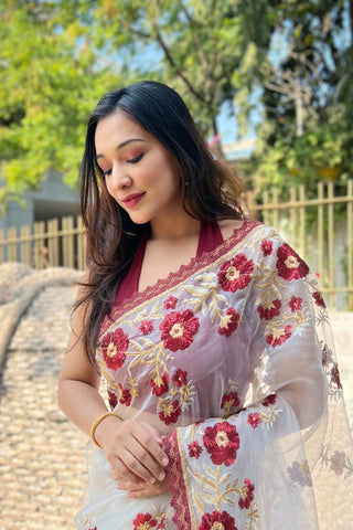 White Organza Silk Saree_Kumari Sarees