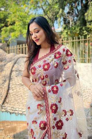 White Organza Silk Saree_Kumari Sarees