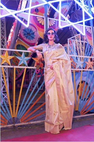 White Silk Handloom Weaving Saree_Kumari Sarees