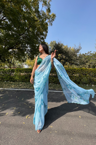 Blue Chiffon Silk Saree