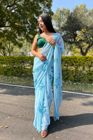 Blue Chiffon Silk Saree