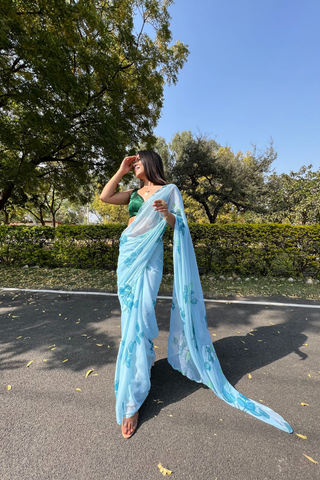 Blue Chiffon Silk Saree