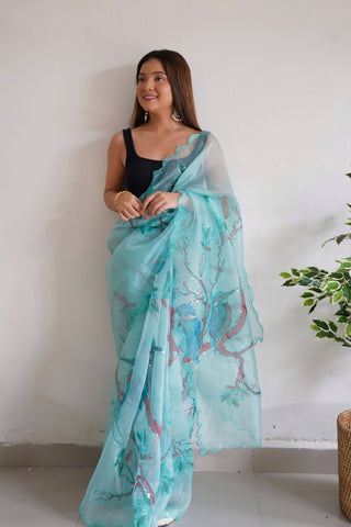 Blue Organza Silk Saree