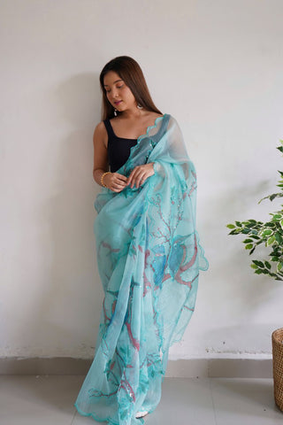 Blue Organza Silk Saree