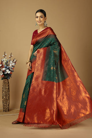 Green & Maroon kanjeevaram Silk Saree_Kumari Sarees