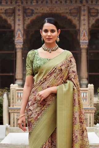 Light Green Soft Tissue With Zari Digital Print Saree