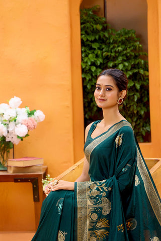 Teal Green Dola Silk Saree