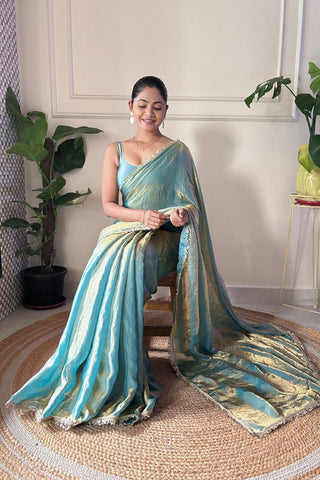 Aqua Blue Space Silk Saree