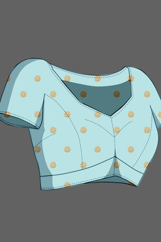 Aqua Blue Nylon Satin Weaving Jacquard Saree